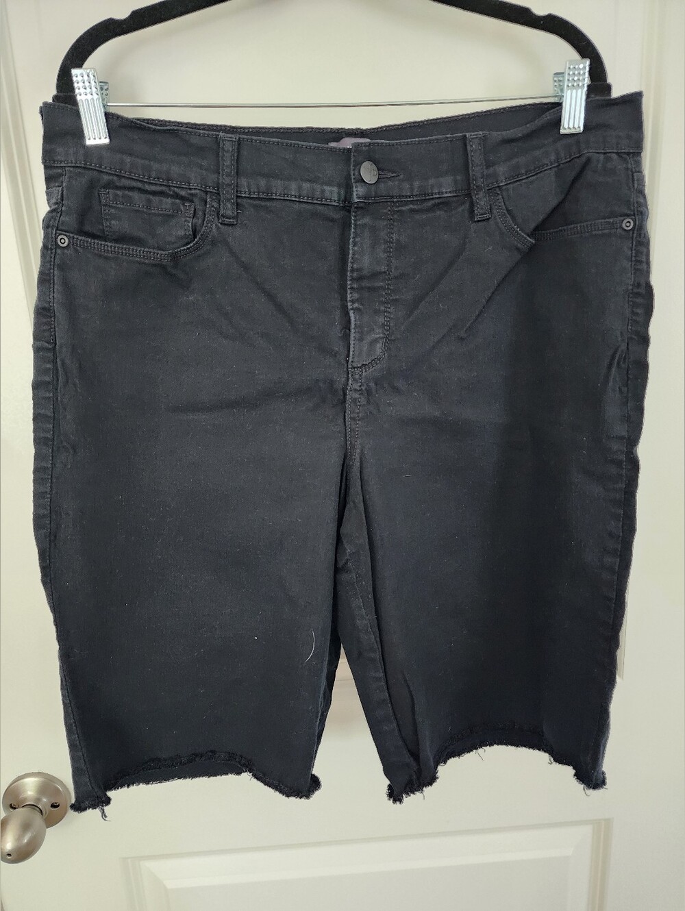 Black Women's Casual Cut-Off Bermuda Length Denim Shorts By NYDJ Size 16.